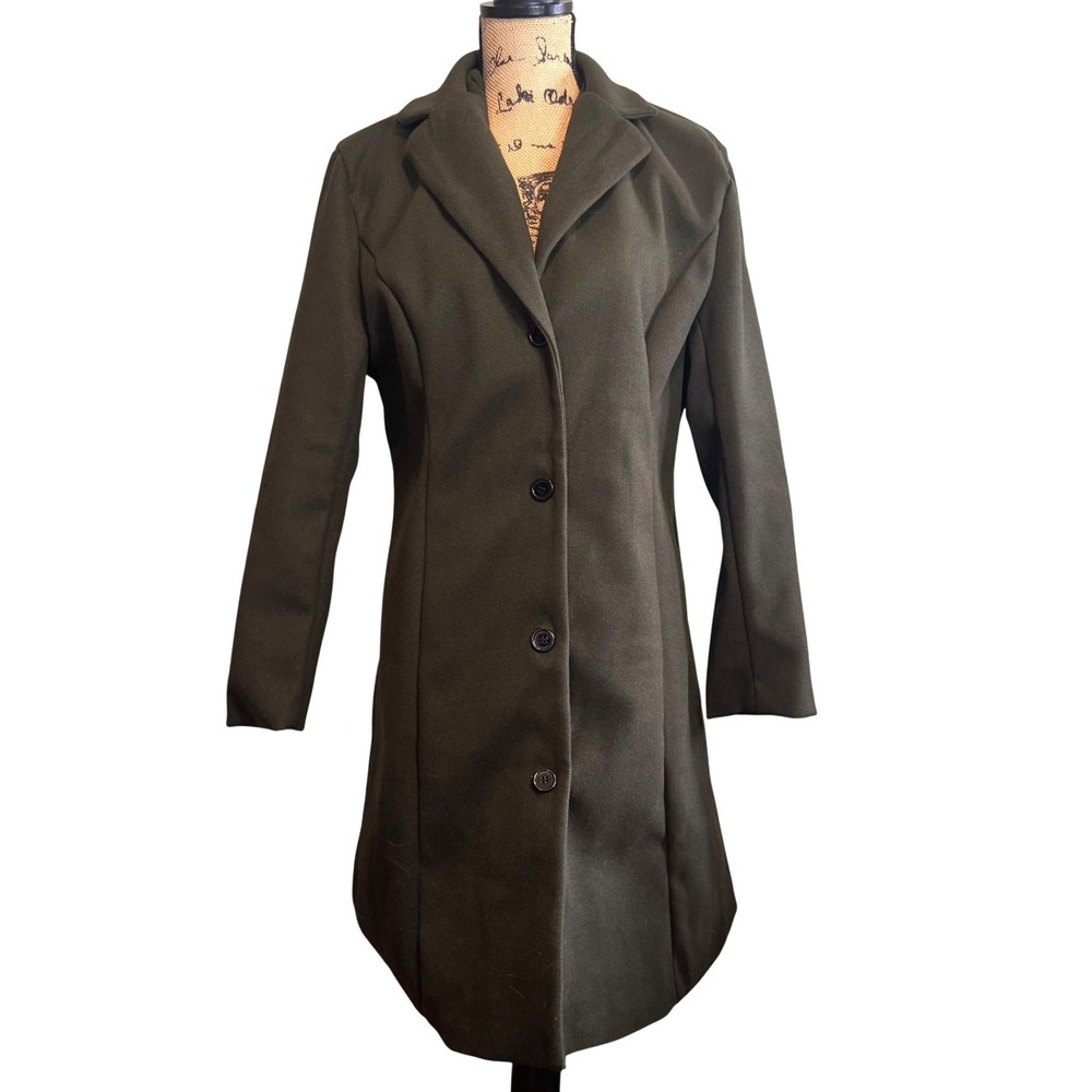 Womens Business Career Workwear Longline Peacoat Jacket Dark Olive Green Medium